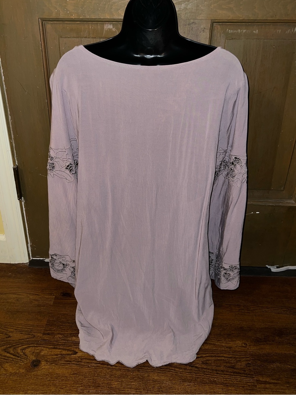 Kori Crochet Lace Bell Sleeve Embroidered Tunic Mauve Romantic Boho Size L - Picture 2 of 9